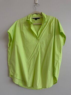 French Connection Neon Lime Cotton Oversized Popover Top M